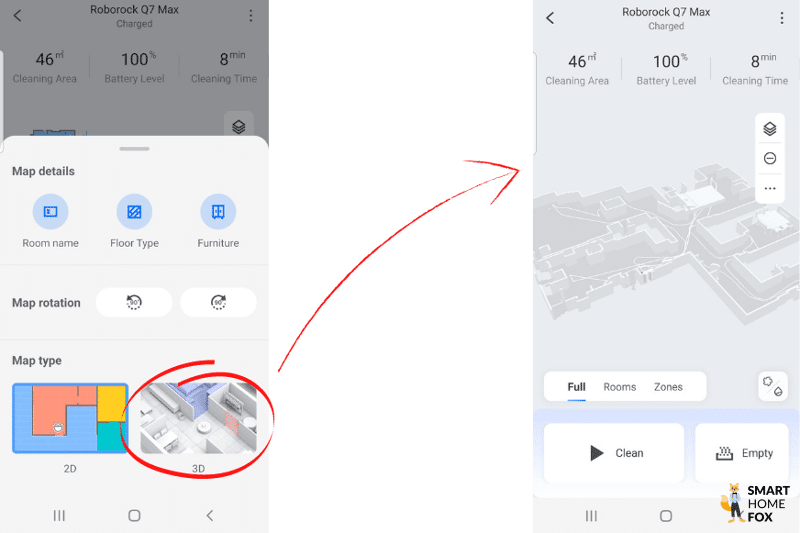 3D Wohnungskarte ist in der Roborock Q7 Max App zu sehen